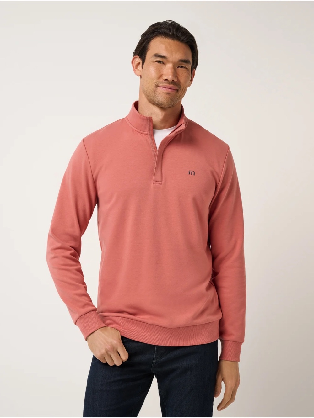Travis Mathew NWT Men's Coral cloud Quarter-Zip Pullover 2.0/ Brick dust